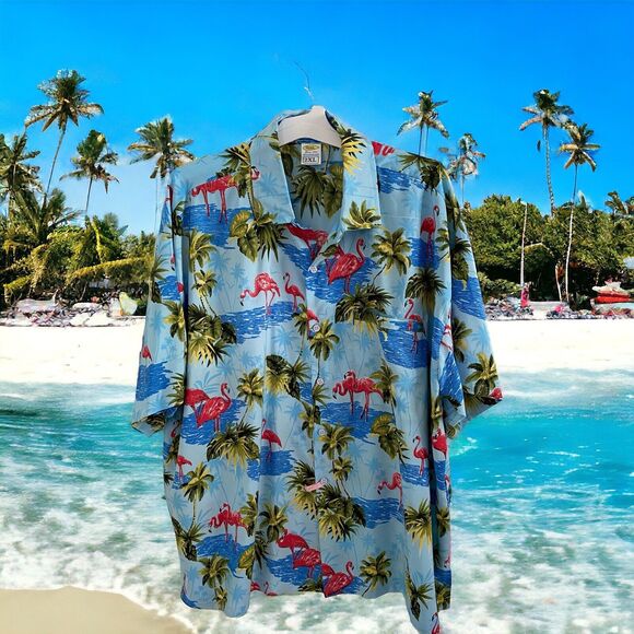 Rima Hawaiian Aloha Mens Shirt Size 2XL Flamingos Palm Trees Ocean Tropical XXL - Picture 1 of 8